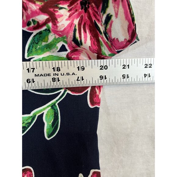 Van Heusen Women's Floral Medium Navy Floral Button Up Lace Back Blouse - Picture 6 of 7